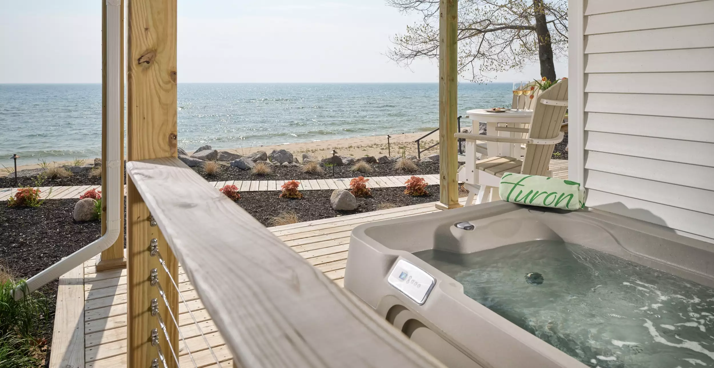 Outdoor hot tub with Lake Huron views